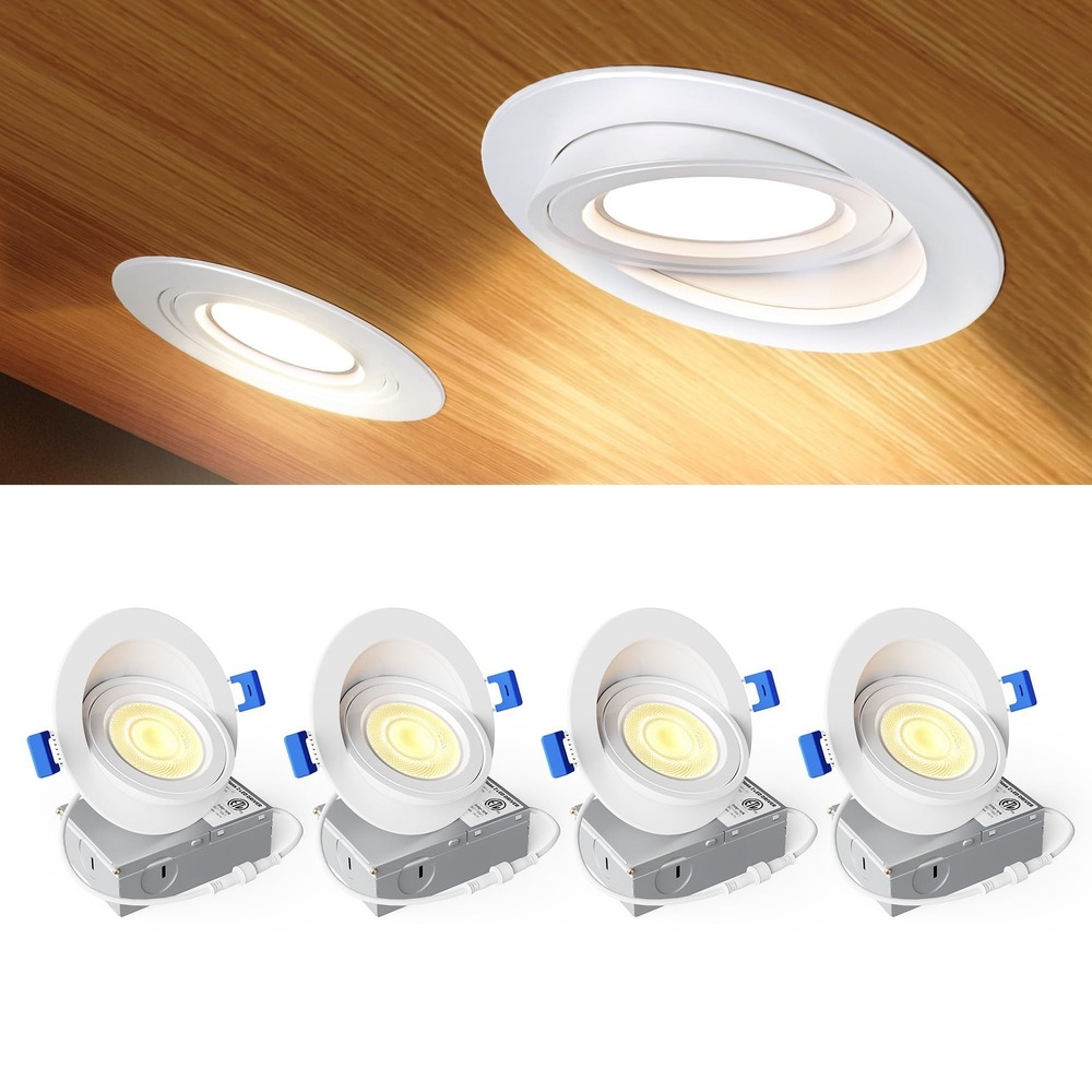 Ensenior 4 Pack 4 Inch LED Gimbal Recessed Light 5CCT Dimmable 900LM White 9W